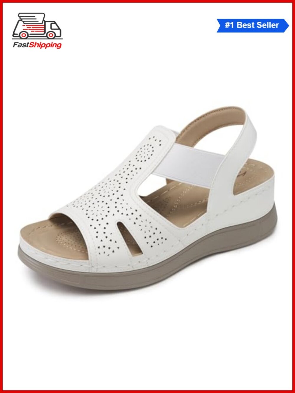 Womens Wedge Sandals Faux Leather Memory Foam Arch Support Slip On